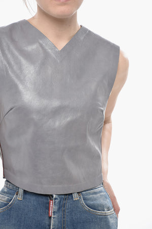 Ärmelloses Crop-Top mit Lederfront