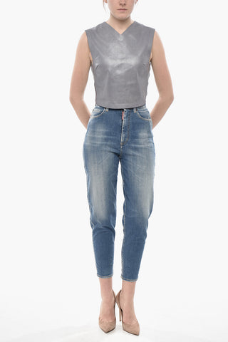 Ärmelloses Crop-Top mit Lederfront