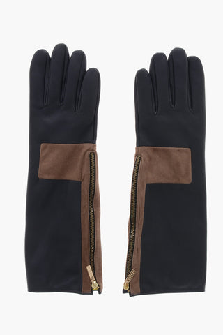 Leather Gloves With Suede Detail And Side Zip