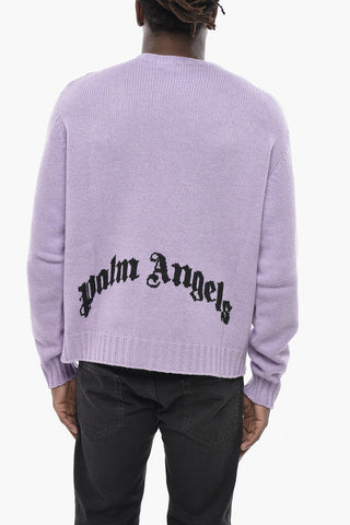 Wool-Blend Crew Neck Sweater CURVED LOGO