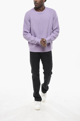 Wool-Blend Crew Neck Sweater CURVED LOGO