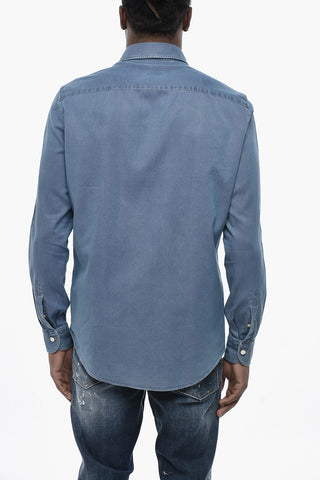 Camicia in Denim con Collo Francese