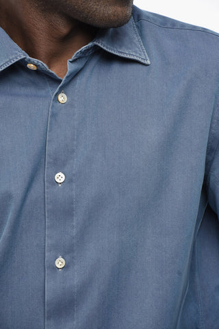 Camicia in Denim con Collo Francese