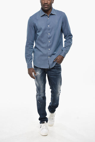 Camicia in Denim con Collo Francese