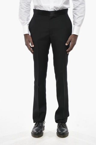 Wool Trousers With Satin Waist Detail