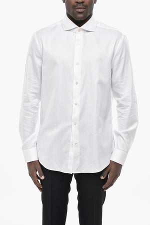 Camicia in Popelin di Cotone con Collo Francese