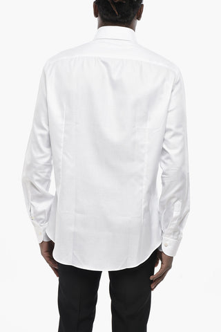 Camicia in Popelin di Cotone con Collo Francese