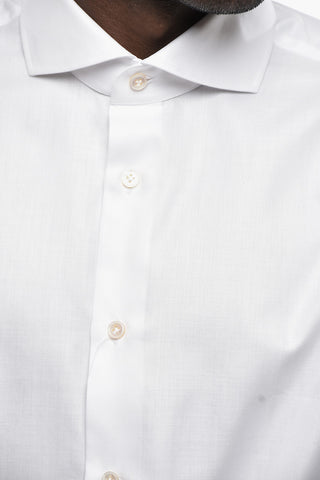 Camicia in Popelin di Cotone con Collo Francese