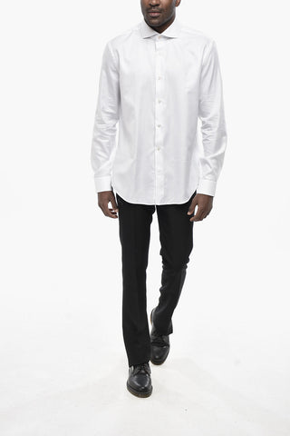 Camicia in Popelin di Cotone con Collo Francese