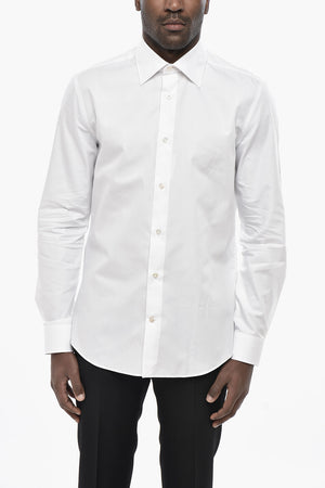 Camicia in Popelin di Cotone con Collo Francese
