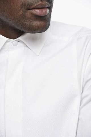 Camicia Tuxedo in Cotone Bird'Eye con Collo Francese e Gemelli