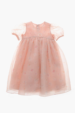 Silk Dress with Floral Print and Tulle Skirt