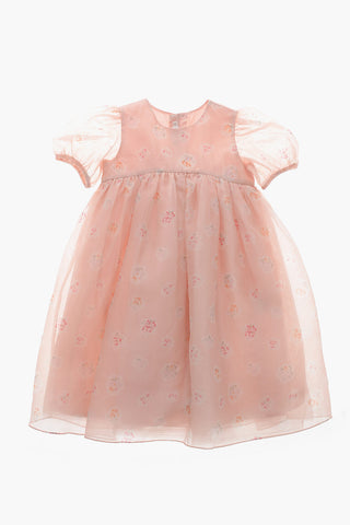 Silk Dress with Floral Print and Tulle Skirt