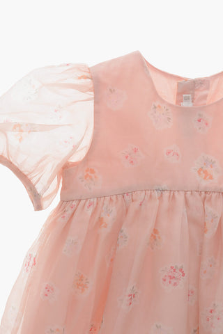 Silk Dress with Floral Print and Tulle Skirt