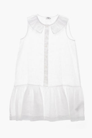 Sleeveless Linen Shirt Dress with Ruffle Details