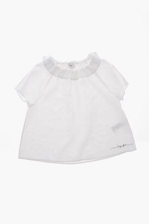 Short-Sleeve Blouse with Ruffle Collar