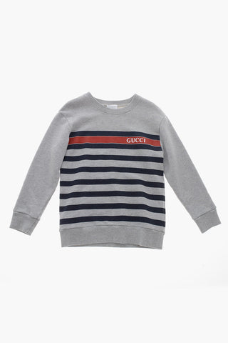 라운드넥 스웨트셔츠 어닝 스트라이프 로고 프린트