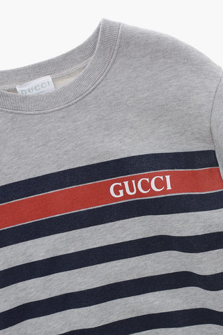 라운드넥 스웨트셔츠 어닝 스트라이프 로고 프린트