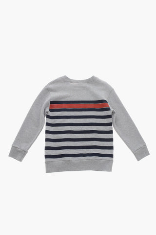 라운드넥 스웨트셔츠 어닝 스트라이프 로고 프린트