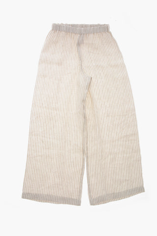 Straight-Fit Linen Herringbone Trousers with Awning Pattern