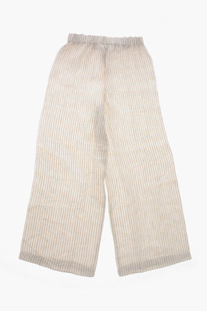Straight-Fit Linen Herringbone Trousers with Awning Pattern