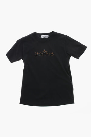 Baumwoll-T-Shirt mit Rundhalsausschnitt und flockiertem Logo