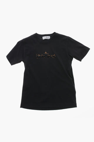 Baumwoll-T-Shirt mit Rundhalsausschnitt und flockiertem Logo