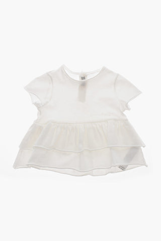 Crewneck Cotton T-Shirt with Ruffle Hem