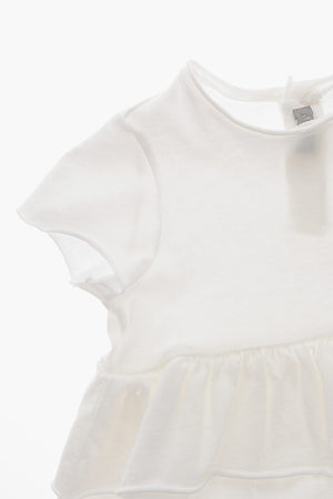 Crewneck Cotton T-Shirt with Ruffle Hem
