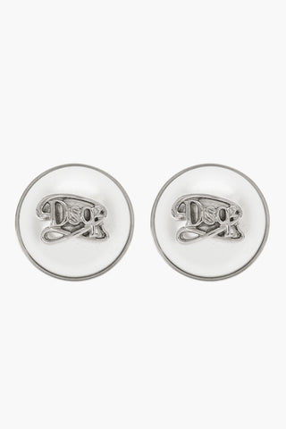 Metal Clip-On Earrings with Embossed Monogram