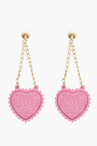 Open Your Heart Pendant Earrings with Embossed Print