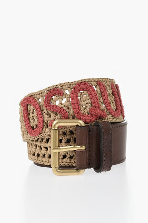 40mm Raffia Belt with Embossed Logo
