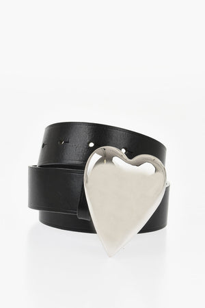 3.5cm Leather Belt with Heart-Shaped Metal Buckle