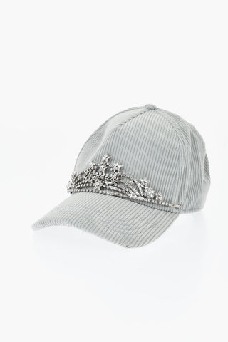 Cappello Baseball TIARA in Velour a Coste con Dettaglio in Metallo Impreziosito da Strass e Stelle