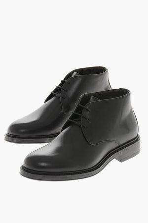 Brushed Leather Ankle Boots with Rubber Sole