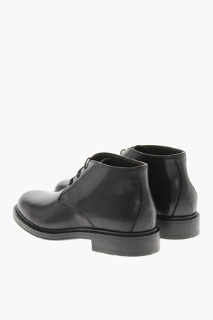 Brushed Leather Ankle Boots with Rubber Sole