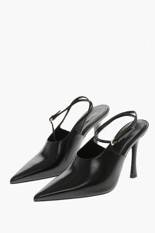 Gebürstete Leder-Slingbacks mit Knöchelriemen 10cm