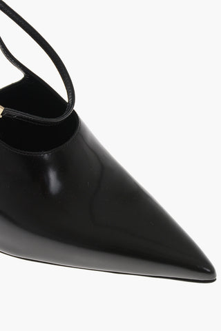 Gebürstete Leder-Slingbacks mit Knöchelriemen 10cm