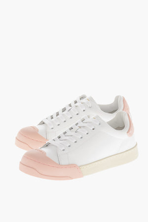 Sneakers Basse in Pelle con Punta in Gomma a Contrasto
