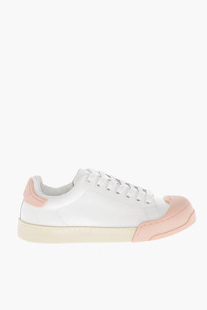 Sneakers Basse in Pelle con Punta in Gomma a Contrasto
