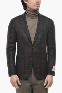 CC COLLECTION Virgin Wool and Silk Blend Checked Blazer