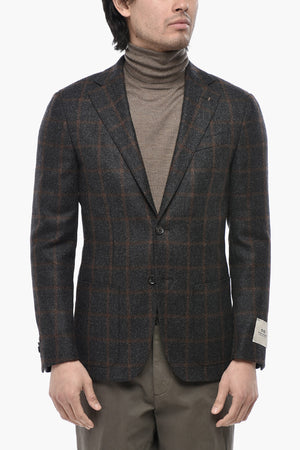 CC COLLECTION Blazer in Misto Lana Vergine e Seta a Quadri