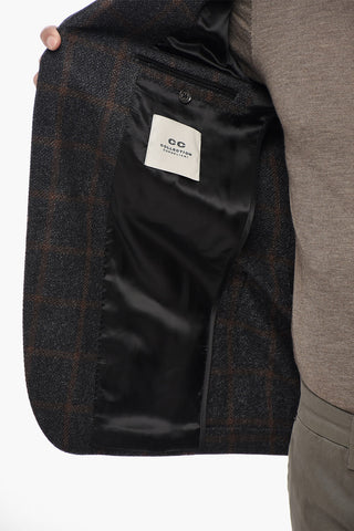 CC COLLECTION Blazer in Misto Lana Vergine e Seta a Quadri