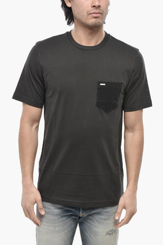 Solid Crewneck T-Shirt T-JUST-SMALL With Denim Pocket