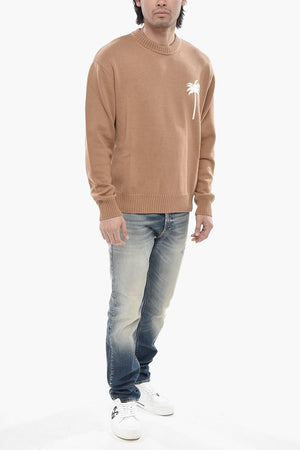 Cotton-Blend Crewneck Sweater ALL-OVER PALMS