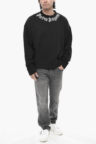 Felpa in Cotone Garzato NECK LOGO con Stampa