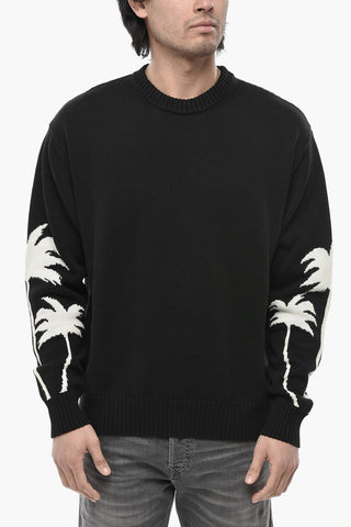 Rundhalspullover aus Baumwollmischung PALMS mit Jaquard-Details