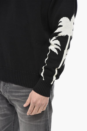Cotton-Blend Crewneck Sweater PALMS With Jacquard Details
