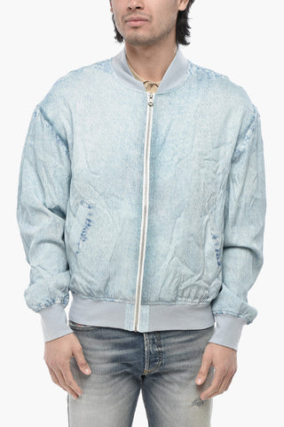 Solid Color Bomber Jacket J-MAR with Denim Effect