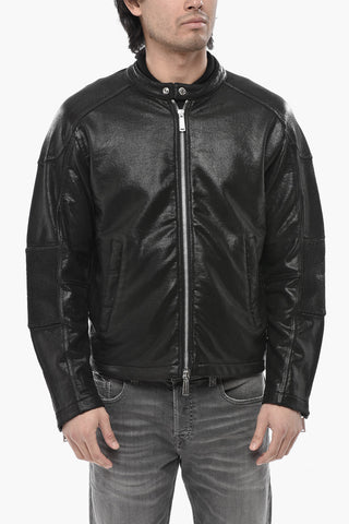 Coated Cotton Biker Zip-Up Sweatshirt